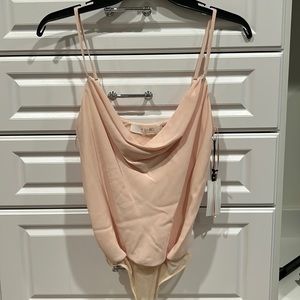 ASTR the Label - Womens Blush Pink Cowl Neck Low Cut Back Bodysuit